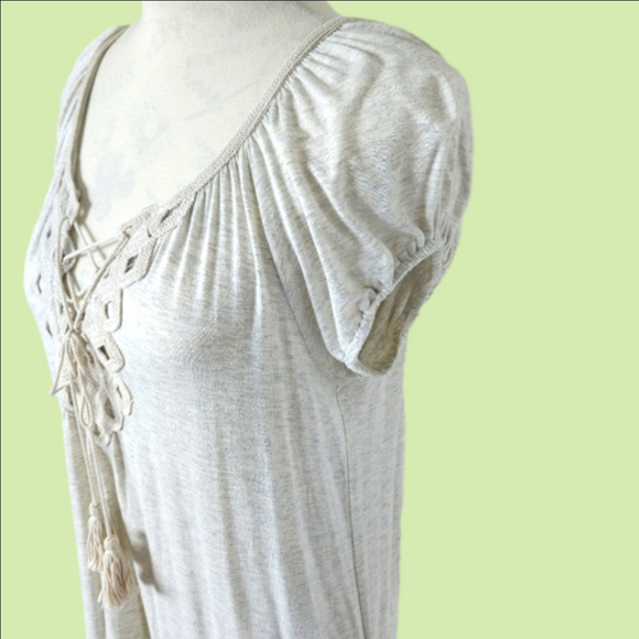 💕 Max studio boho beige top tassels embroided stretch size small 💕 - Picture 4 of 7